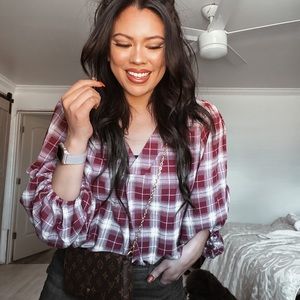 Blue pepper plaid top